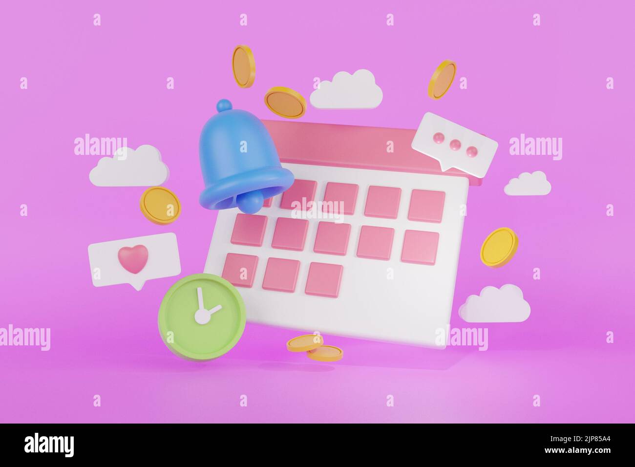 3d programmazione del calendario delle illustrazioni per risparmiare denaro. 3D render concetto di risparmio di denaro. Earn Finanza risparmio di denaro concetto. Gestione del denaro. rendering 3d Foto Stock