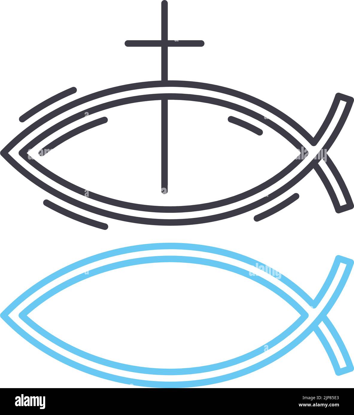 icona della linea di pesce cristiana, simbolo del contorno, illustrazione vettoriale, simbolo del concetto Illustrazione Vettoriale