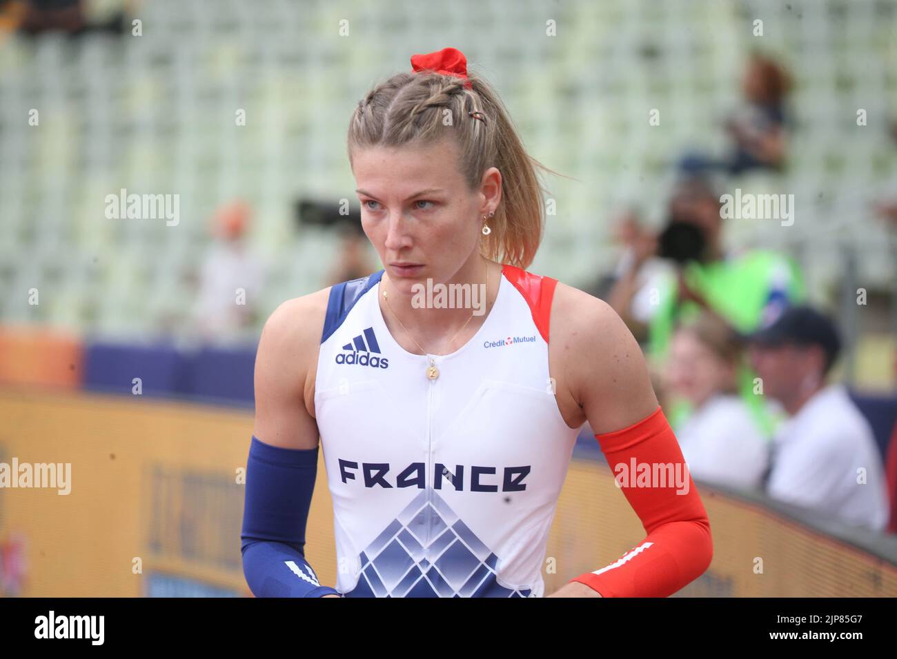 Monaco di Baviera, Germania - 15 agosto 2022, Margot Chevrier di Francia durante il Women's Pole Vault ai Campionati europei Monaco di Baviera 2022 il 15 agosto 2022 a Monaco di Baviera, Germania - Foto: Laurent Lairys/DPPI/LiveMedia Foto Stock