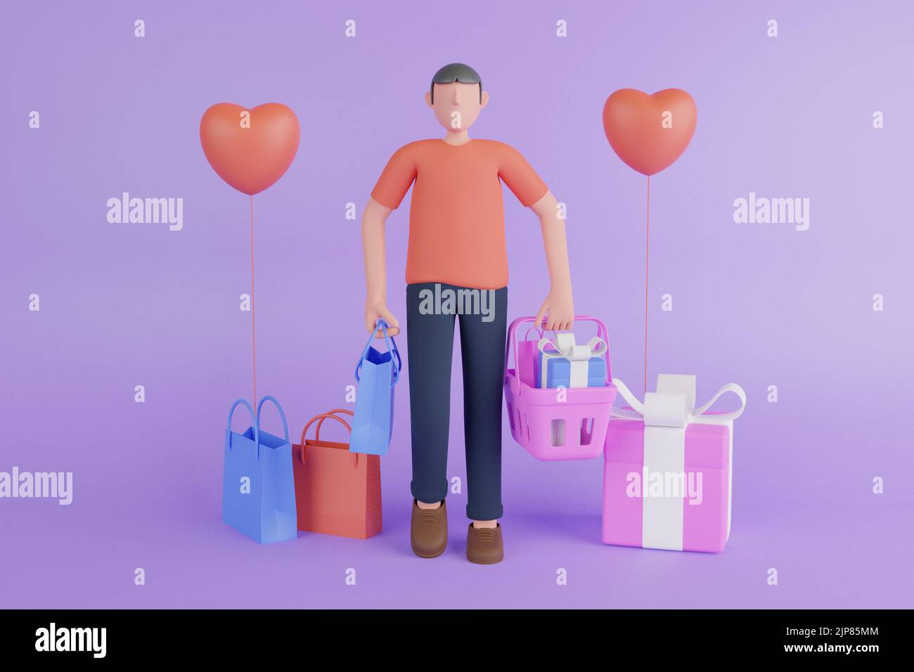 Shopping online 3D Illustrazione, negozio online. Rendering moderno store.shopping cart.3D Foto Stock