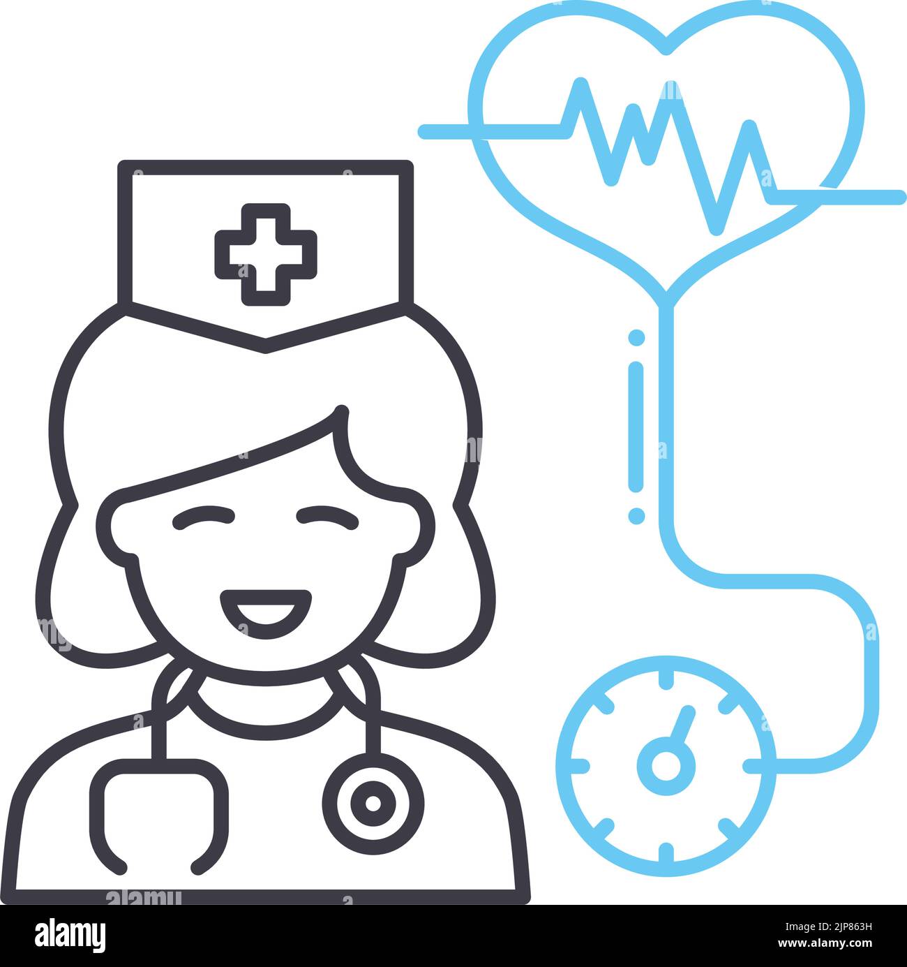 icona della linea del cardiologo, simbolo del contorno, illustrazione del vettore, simbolo del concetto Illustrazione Vettoriale