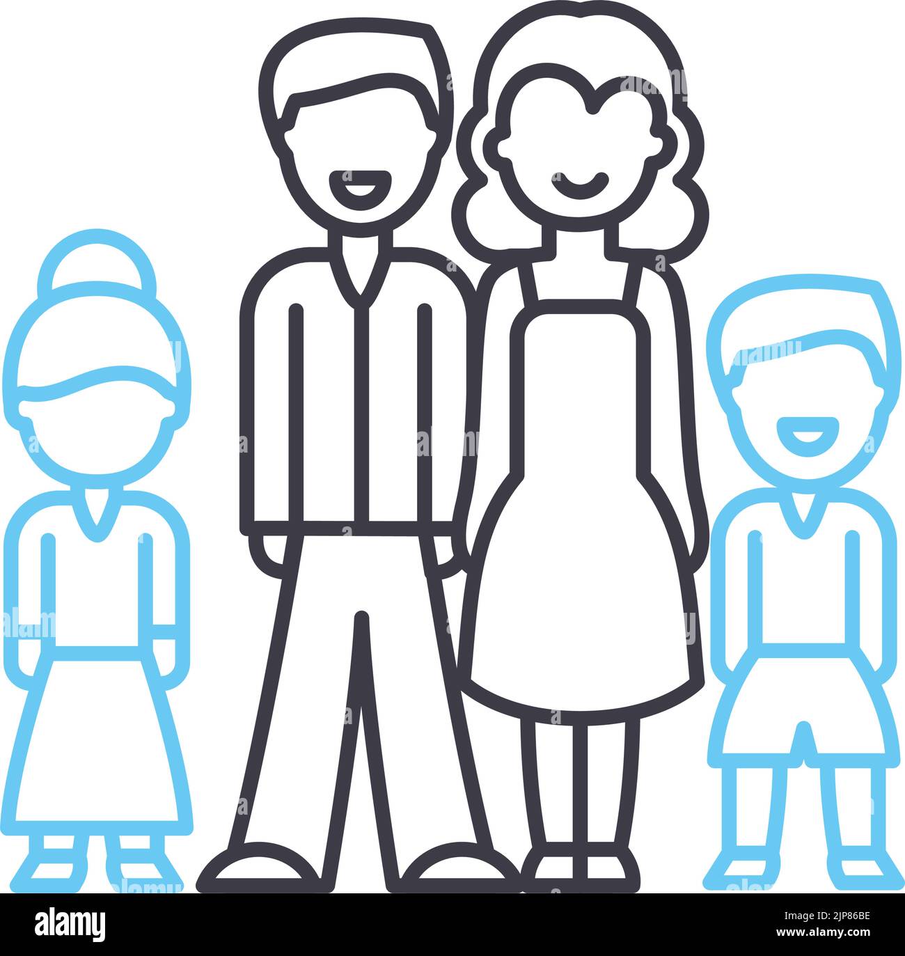 icona della linea di famiglia, simbolo di contorno, illustrazione vettoriale, segnale concettuale Illustrazione Vettoriale