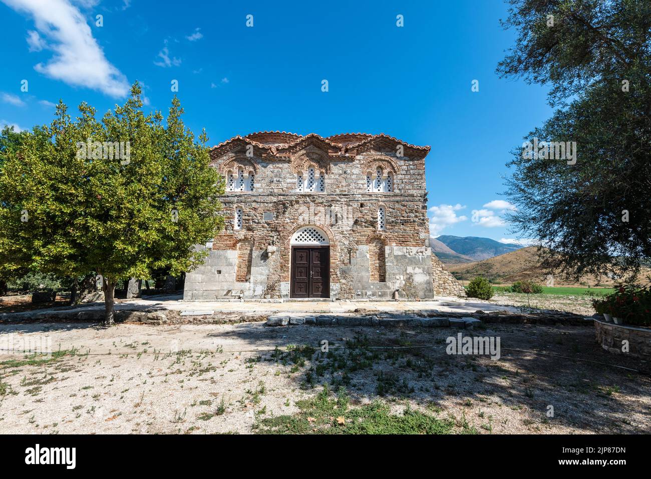 Mesopotam, Albania - 10 settembre 2021: Il monastero di San Nicola a Mesopotam, una chiesa del 11th ° secolo che è stato costruito sul sito di un precedente o. Foto Stock