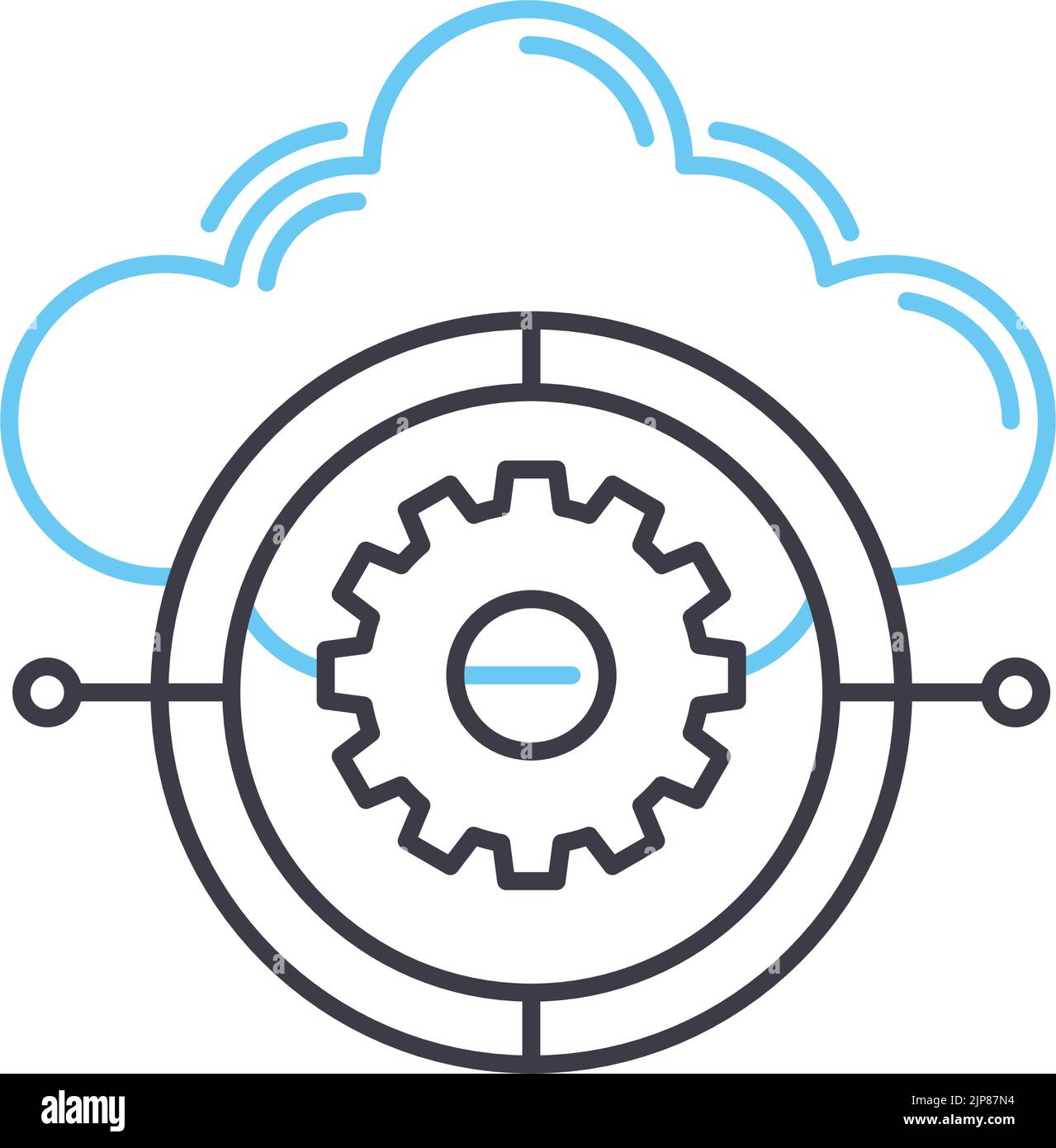icona della linea del sistema di gestione cloud, simbolo di contorno, illustrazione vettoriale, segnale concettuale Illustrazione Vettoriale