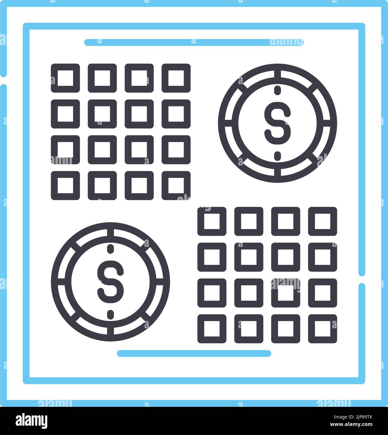 icona della linea del bingo, simbolo del contorno, illustrazione vettoriale, segnale concettuale Illustrazione Vettoriale