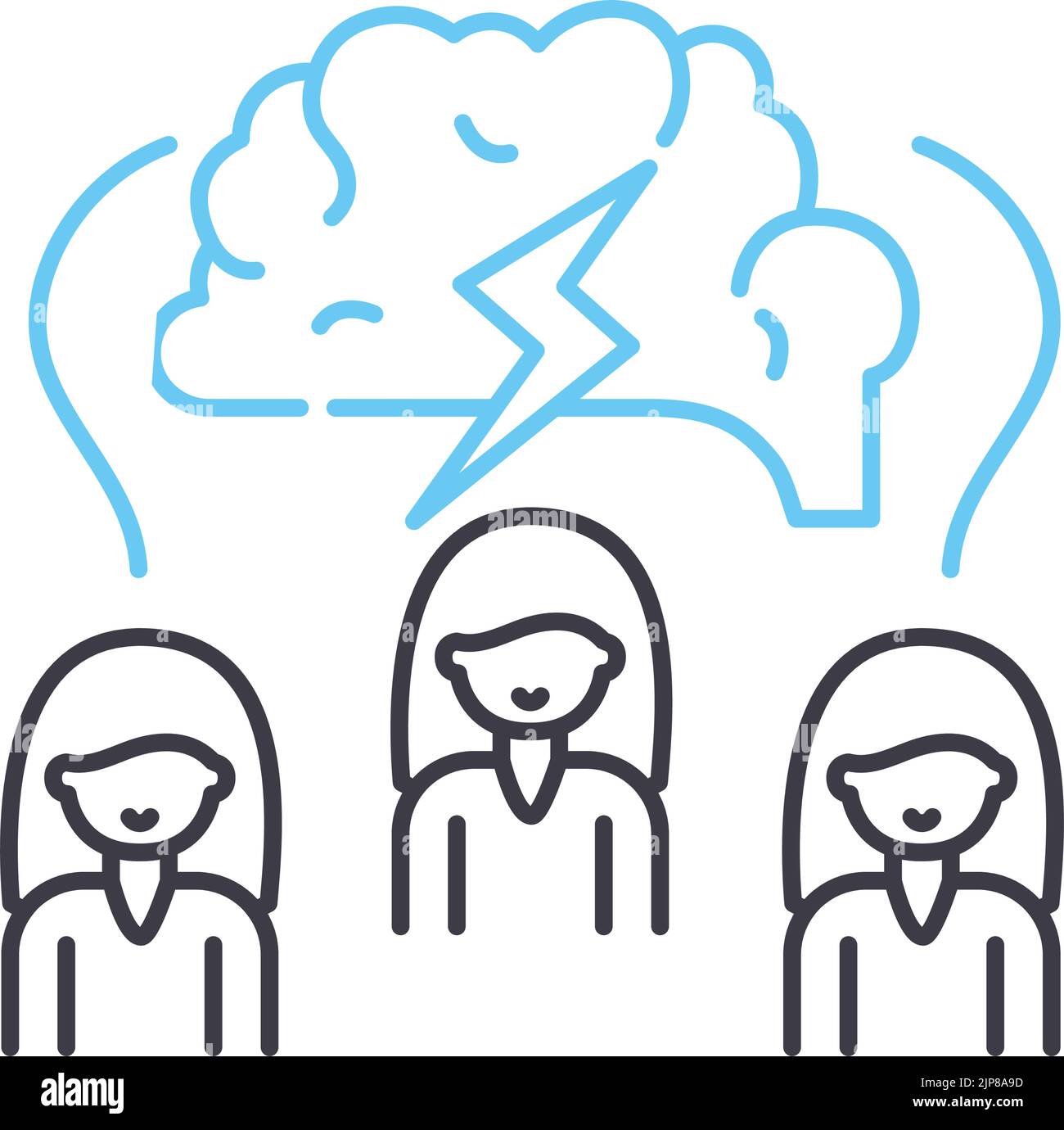 icona della linea di brainstorming, simbolo di contorno, illustrazione vettoriale, segnale concettuale Illustrazione Vettoriale