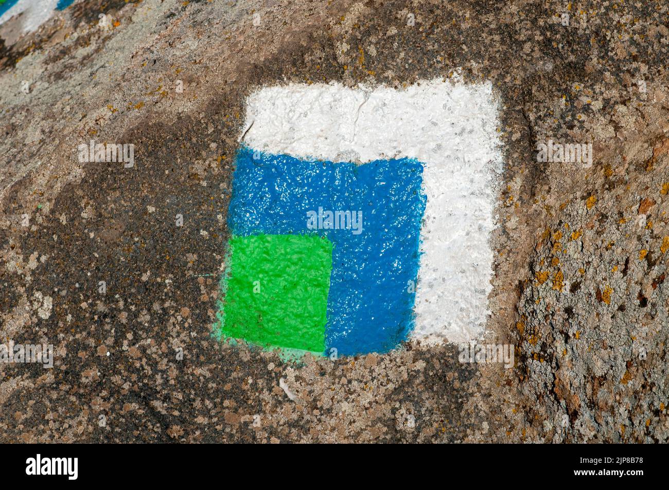 Verde Blu e Bianco Golan Sentiero segno escursionistico Foto Stock