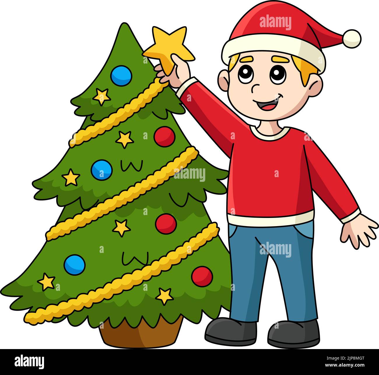 Natale ragazzo e albero di Natale Cartoon clipart Illustrazione Vettoriale