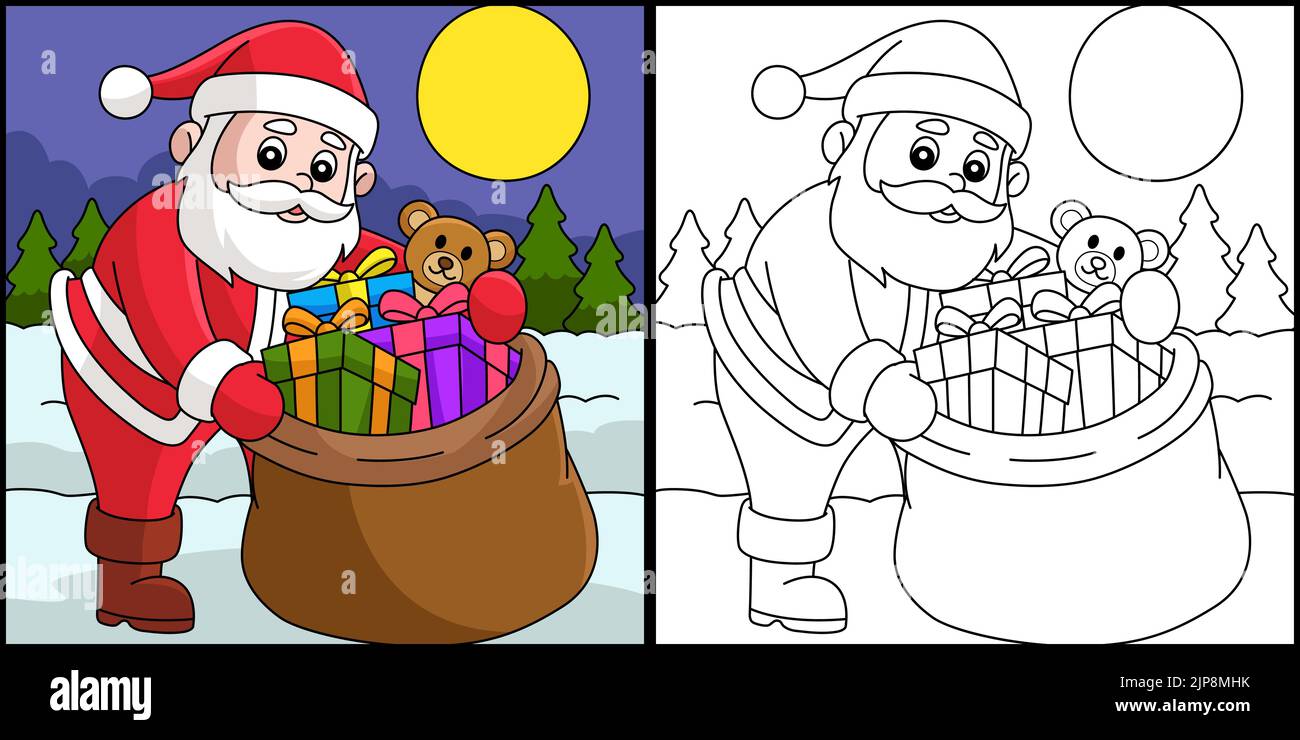 Natale Babbo Natale con Bag colorazione pagina Illustrazione Vettoriale