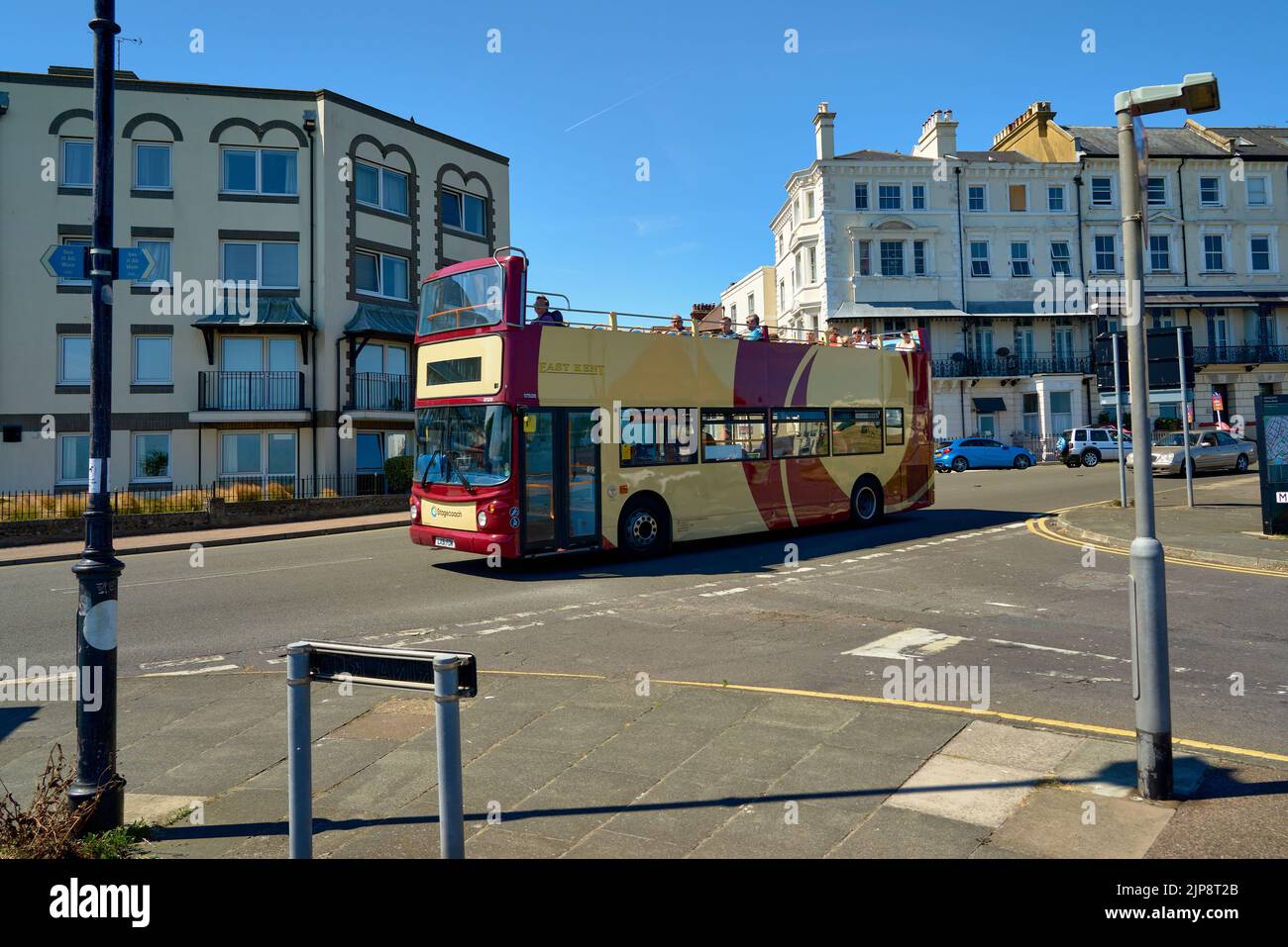 Un primo piano del famoso tour in autobus scoperto di Thanet - Route 69 Foto Stock