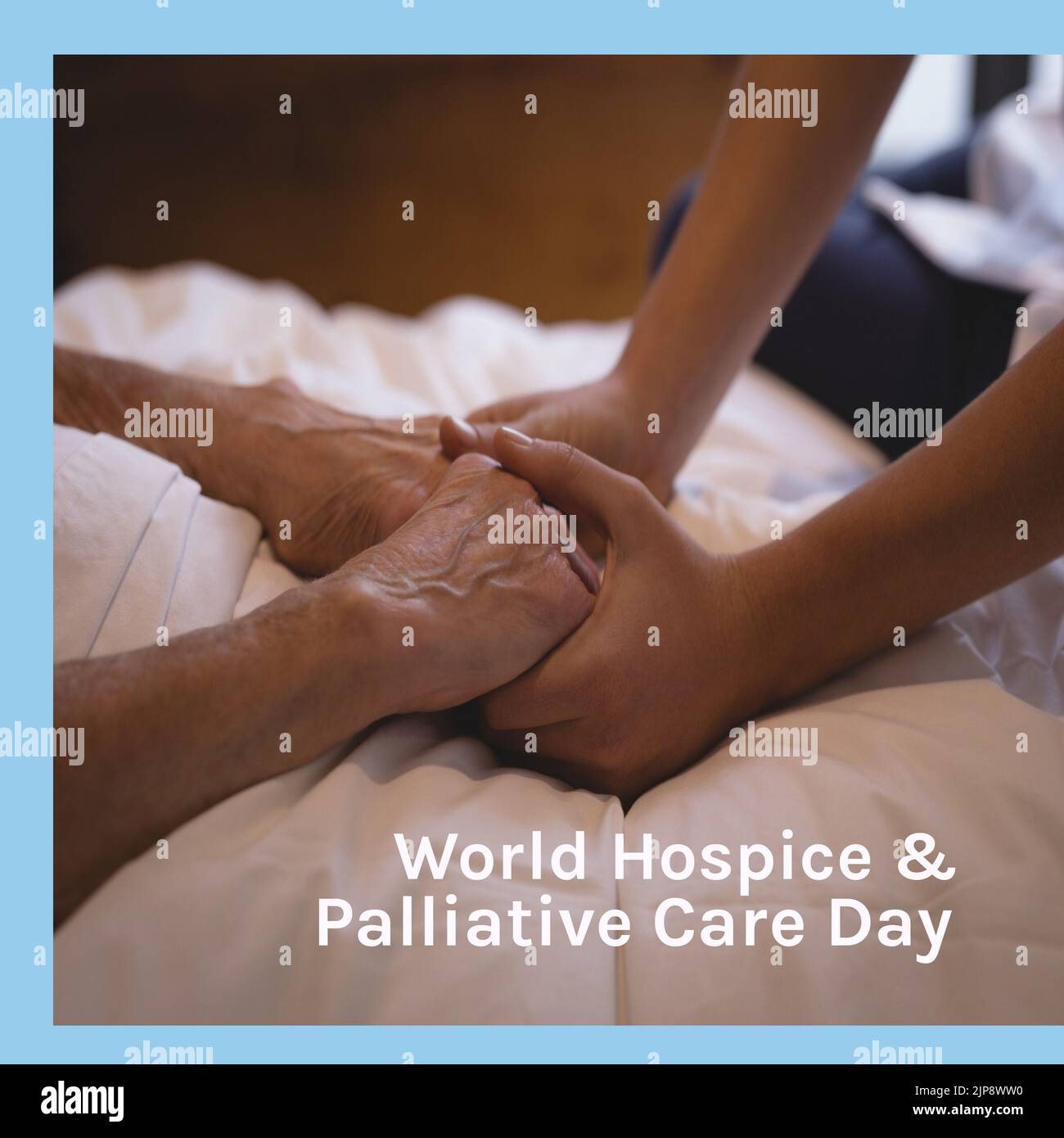 Composizione del testo mondiale dell'ospizio e della giornata di cura palliativa sulle mani Foto Stock