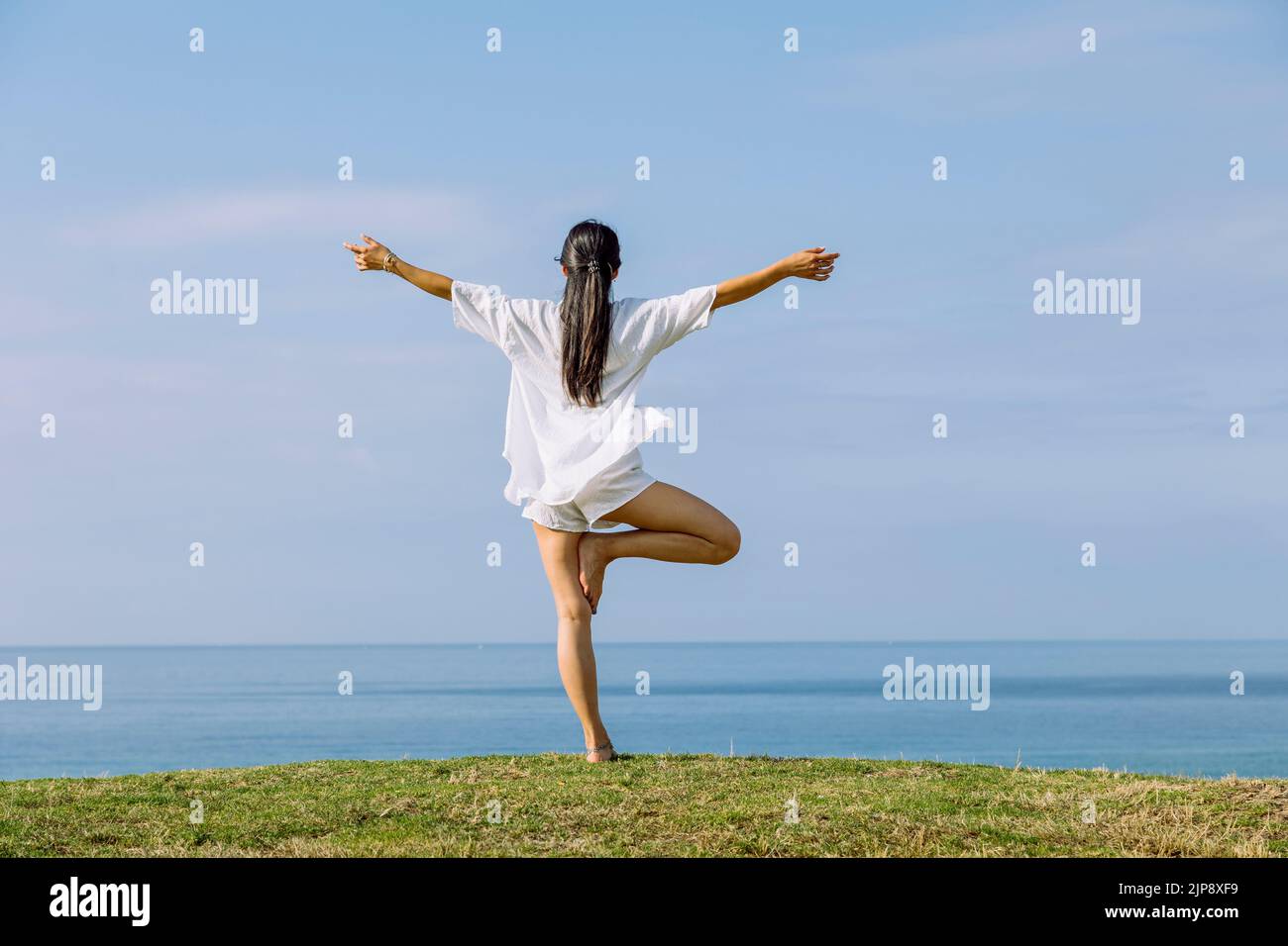 costa, libertà, equilibrio, yoga all'aperto, coste, libertà, equilibri Foto Stock