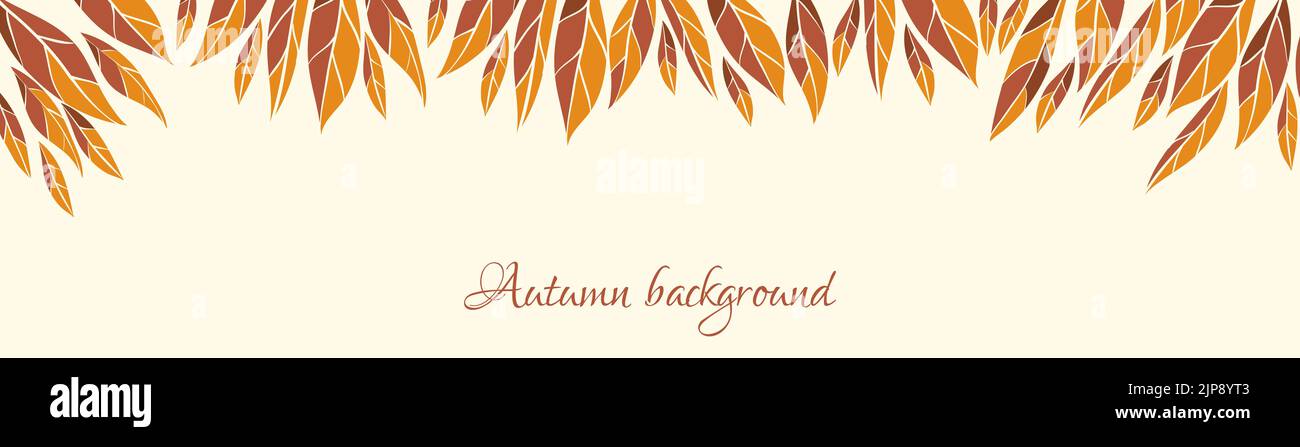 Fondo lungo con foglie autunnali. Modello banner vettoriale minimo con spazio di copia per il testo Illustrazione Vettoriale
