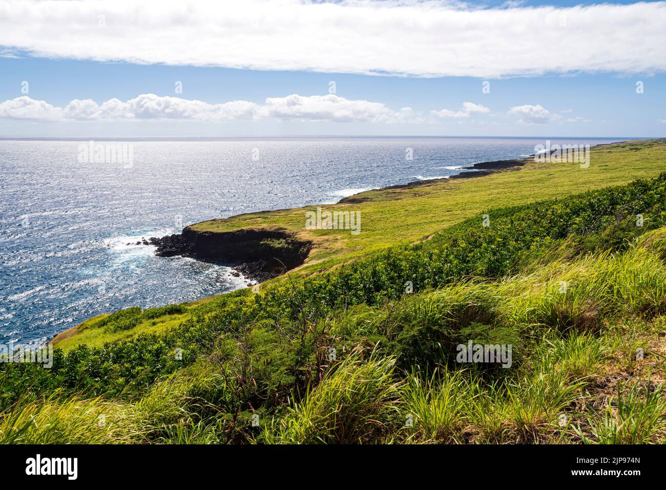 costa meridionale delle hawaii al punto panoramico di haleokane e oceano pacifico all'orizzonte Foto Stock