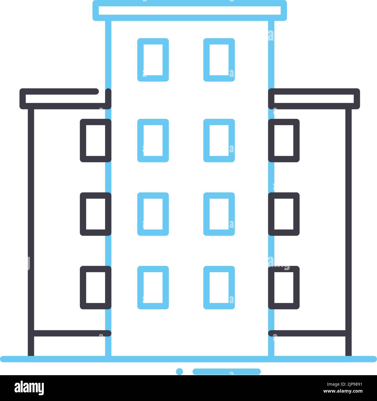icona della linea edilizia sociale, simbolo di contorno, illustrazione vettoriale, segno di concetto Illustrazione Vettoriale