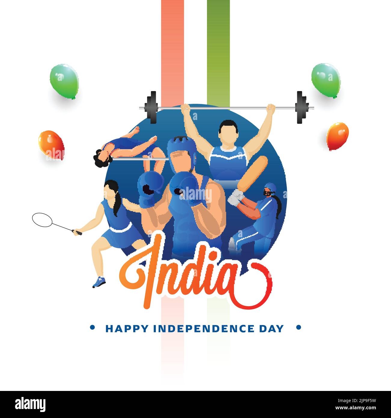 Independence Day Celebration Concept con le persone sportive di diversi Giochi per i loro contributi verso la Nazione. Illustrazione Vettoriale