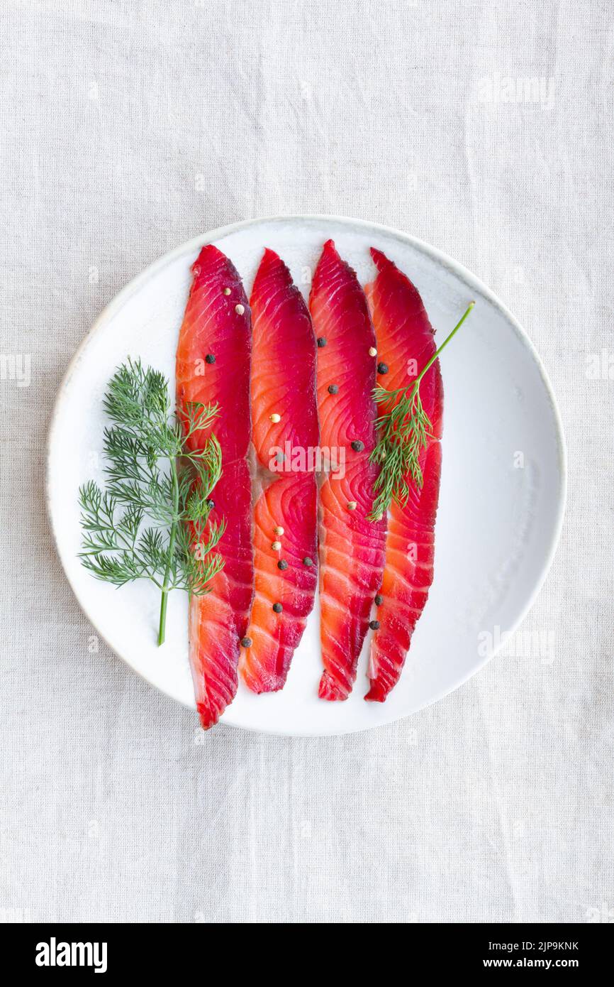 gravlax, rote-bete-lachs incavato Foto Stock