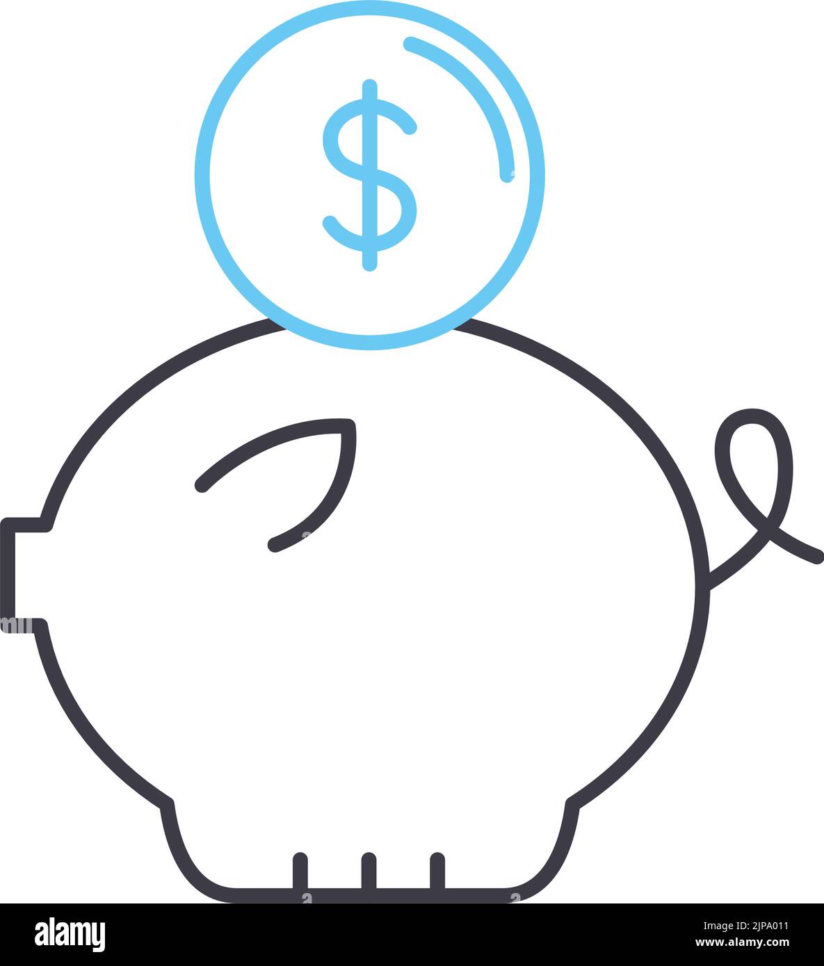icona della linea del piggy bank, simbolo di contorno, illustrazione vettoriale, segnale concettuale Illustrazione Vettoriale