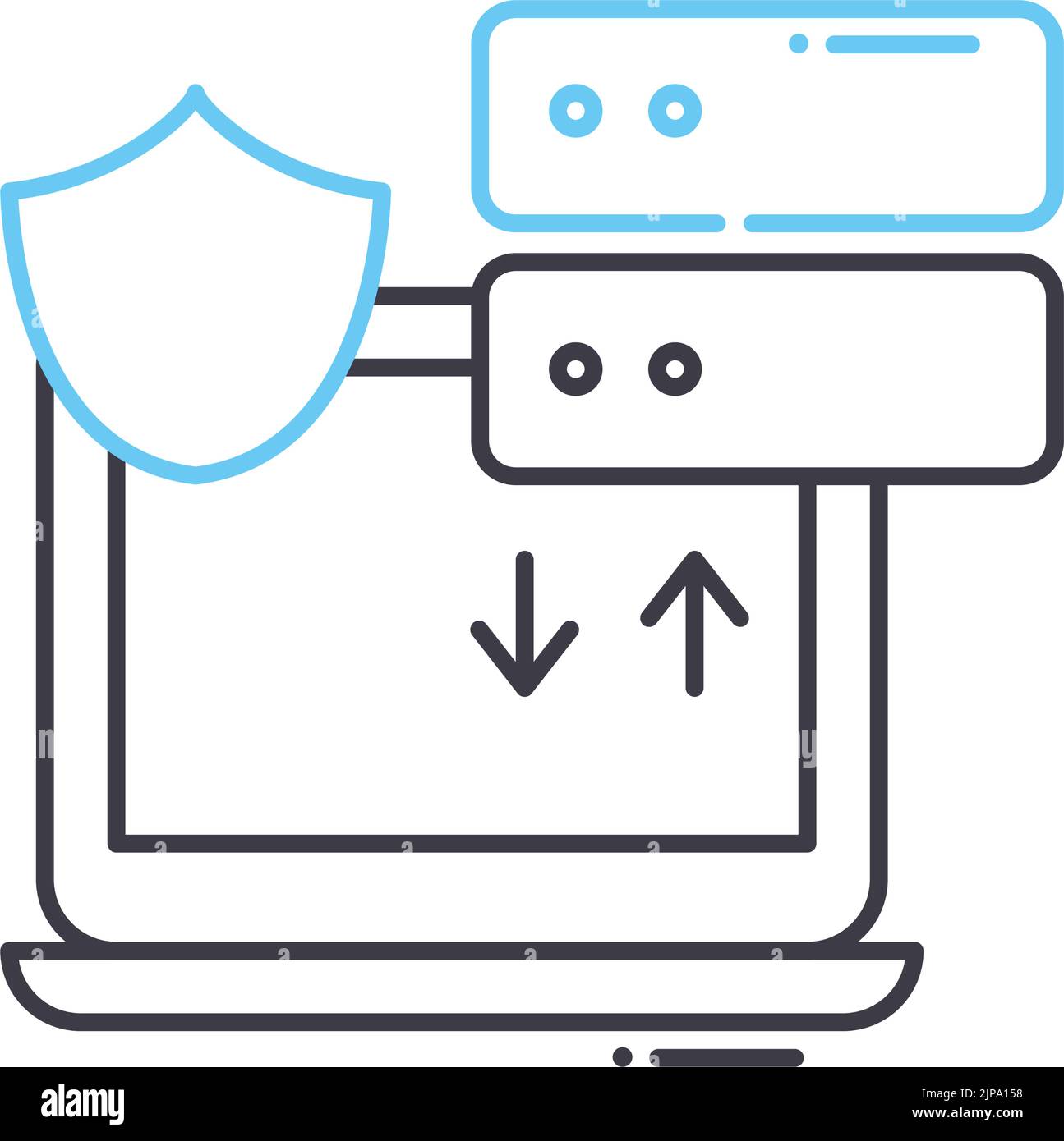 icona della linea di backup protetta, simbolo di contorno, illustrazione vettoriale, simbolo concettuale Illustrazione Vettoriale