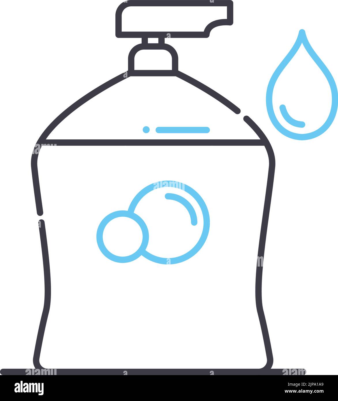 icona della linea del sapone liquido, simbolo di contorno, illustrazione vettoriale, segnale concettuale Illustrazione Vettoriale