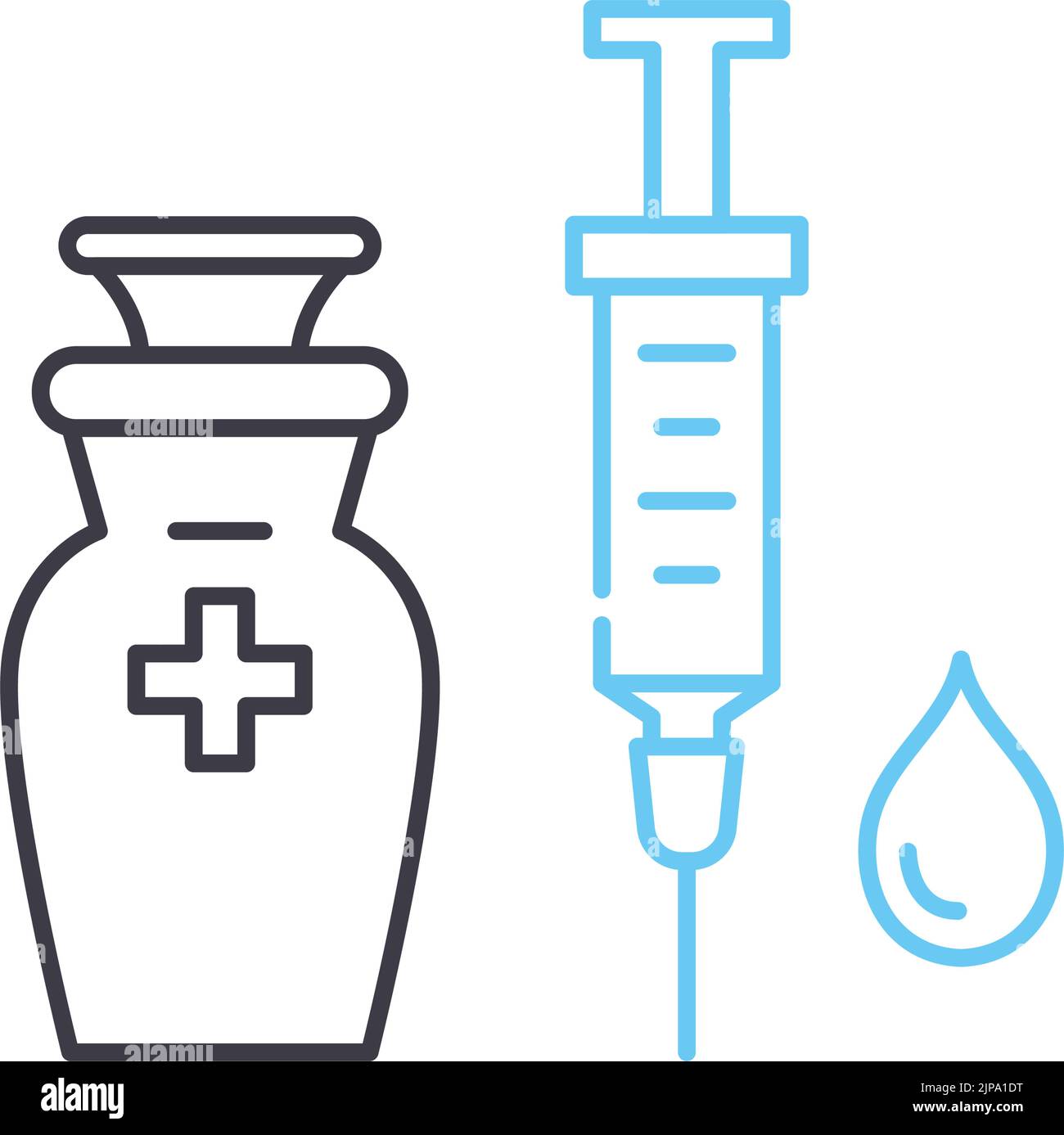 icona della linea della siringa, simbolo del contorno, illustrazione del vettore, simbolo del concetto Illustrazione Vettoriale