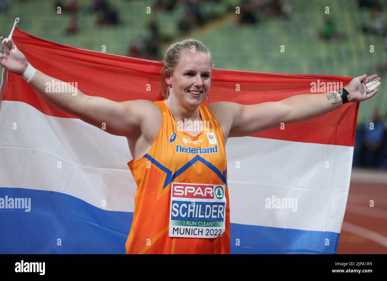 Jessica Schilder dei Paesi Bassi medaglia d'oro durante l'atletica, Women's Shot messo ai Campionati europei Monaco 2022 il 15 agosto 2022 a Monaco, Germania - Foto: Laurent Lairys/DPPI/LiveMedia Foto Stock