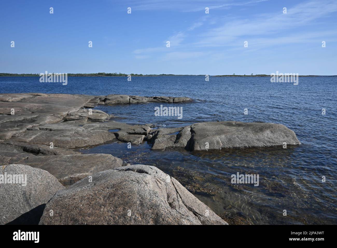 La costa del Mar Bianco. Mare della regione Karelian in Russia. Foto Stock