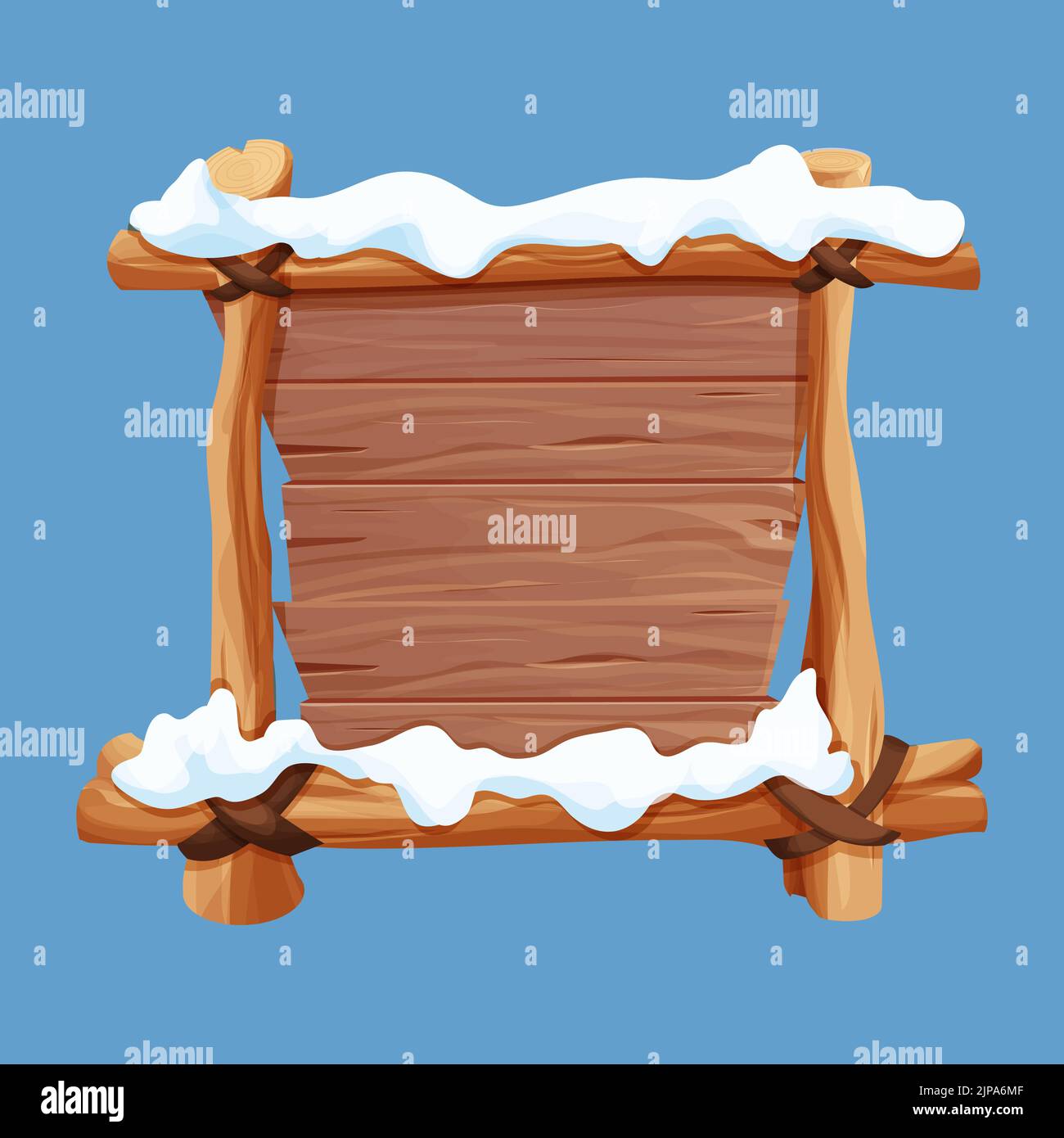 Vecchio bianco di legno, cartello con la neve in cartoon style.empty cornice, direzione tavola isolata su sfondo bianco. Decorazione di stagione. Illustrazione vettoriale Illustrazione Vettoriale