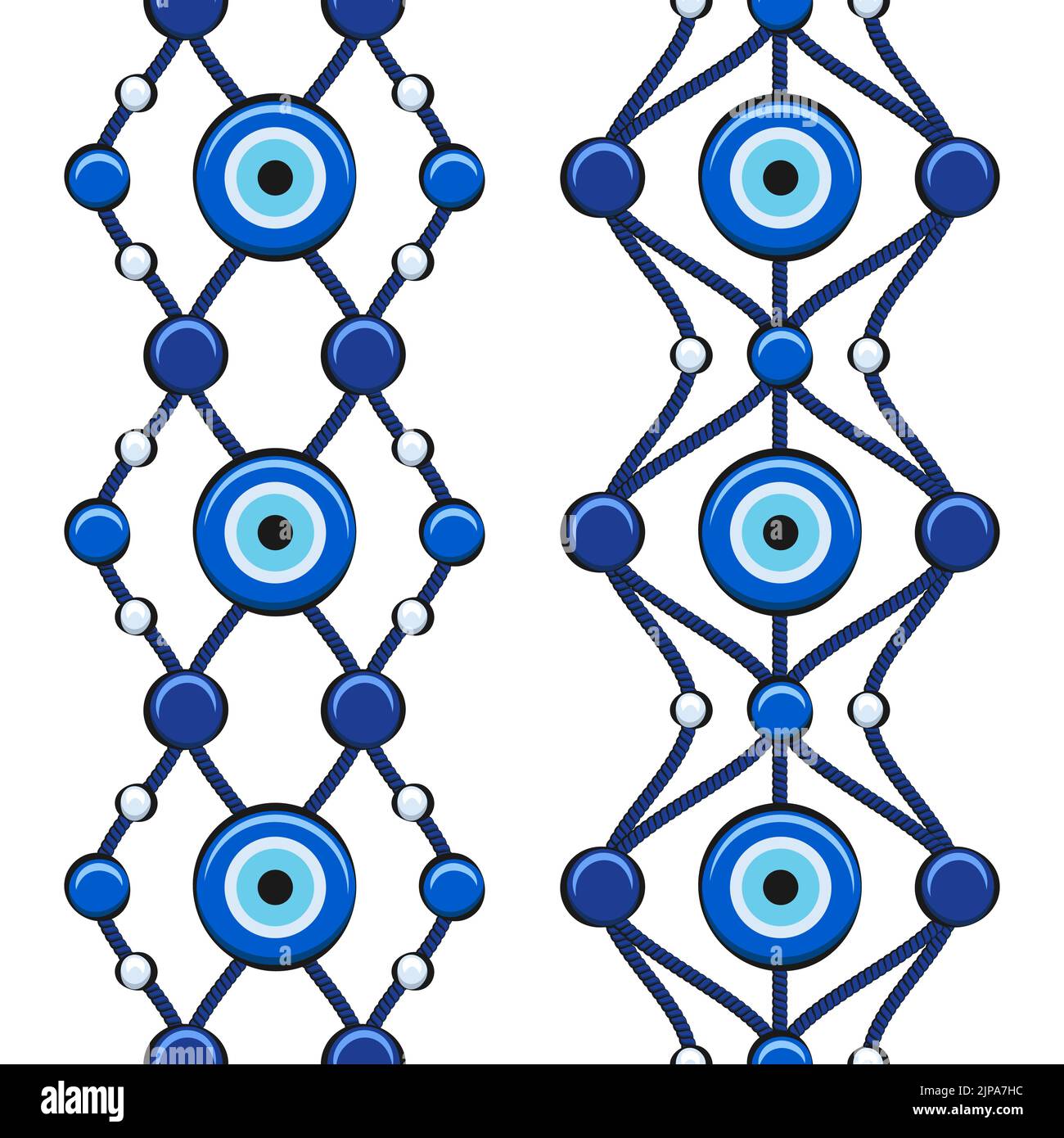 Serie di modelli verticali senza giunture con occhio di fatima e perline. Illustrazione vettoriale. Illustrazione Vettoriale