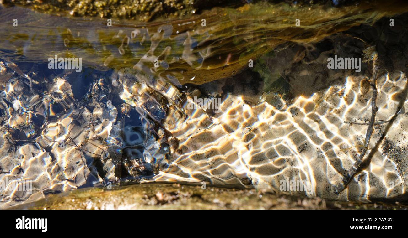 Gioco di riflessioni di luce nelle acque di sorgente, Sietiņiezis, parrocchia di Vaidavas, Lettonia Foto Stock
