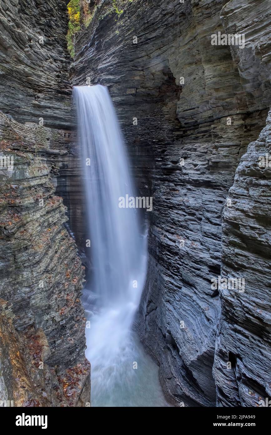 Watkins Glen state Park si trova nel Finger Lake District di New York. All'interno del parco si trova la gola. Si compone di 19 cascate. Le scogliere del Foto Stock