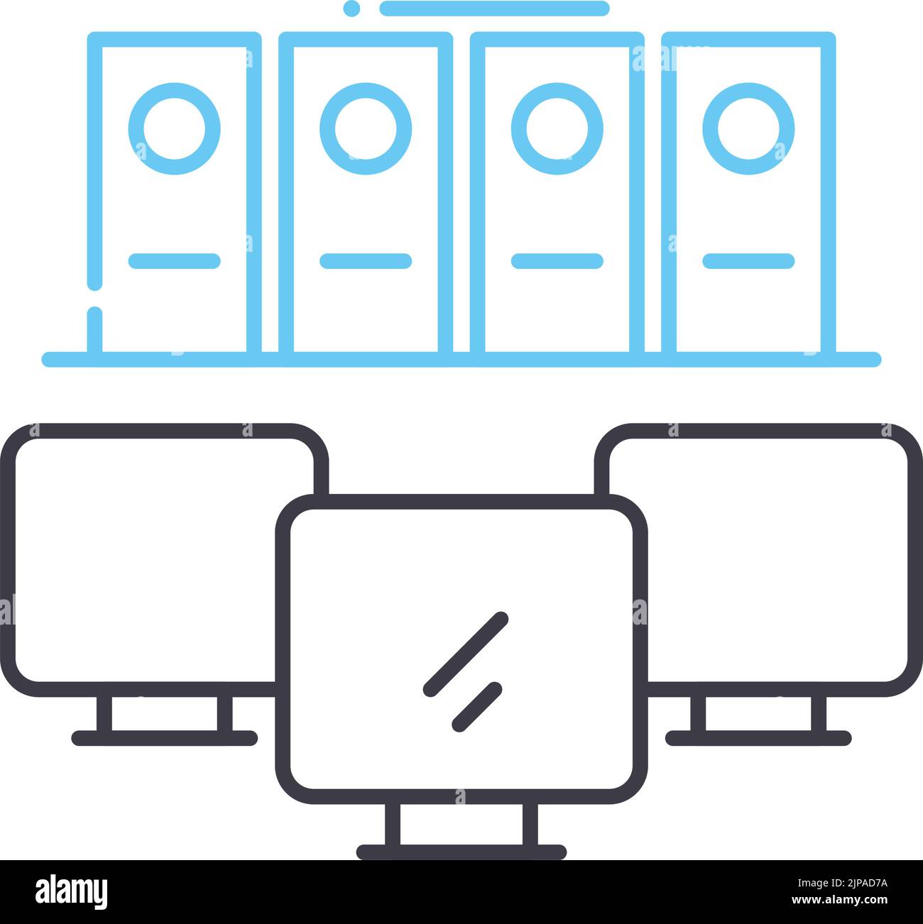 icona della linea di archiviazione in rete, simbolo di contorno, illustrazione del vettore, simbolo del concetto Illustrazione Vettoriale