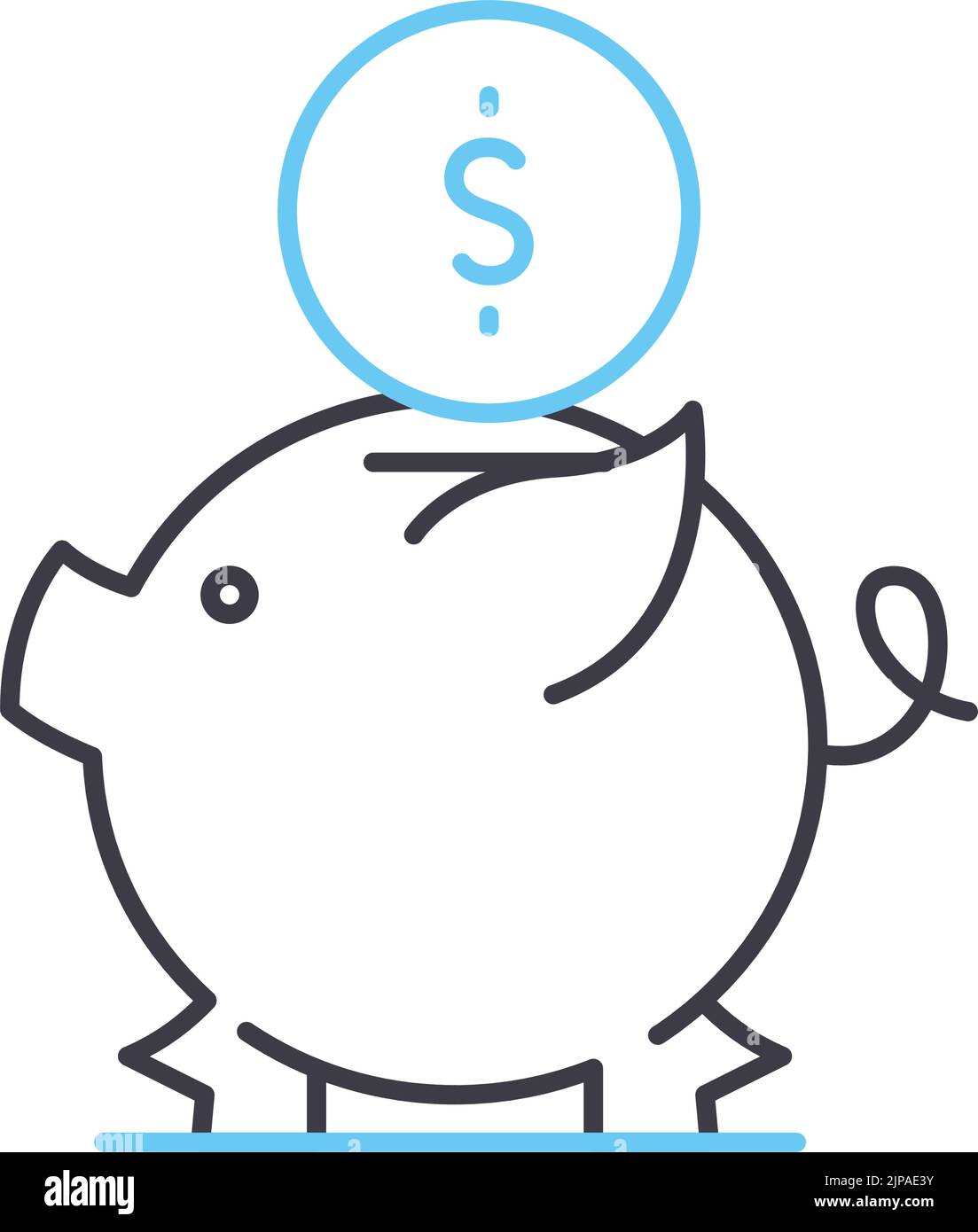 icona della linea del piggy bank, simbolo di contorno, illustrazione vettoriale, segnale concettuale Illustrazione Vettoriale