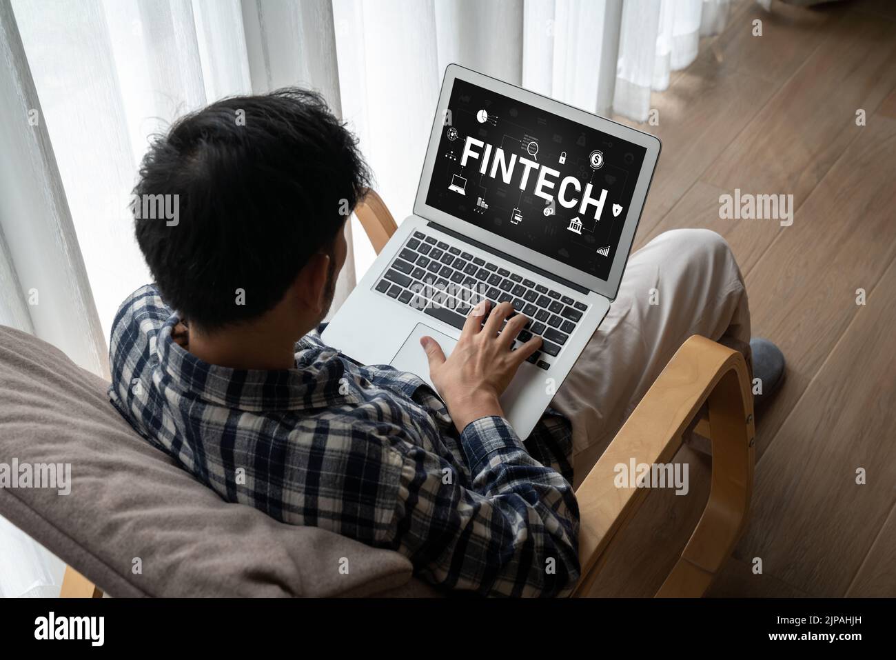 FinTech software di tecnologia finanziaria per il business modish per analizzare la strategia di marketing Foto Stock