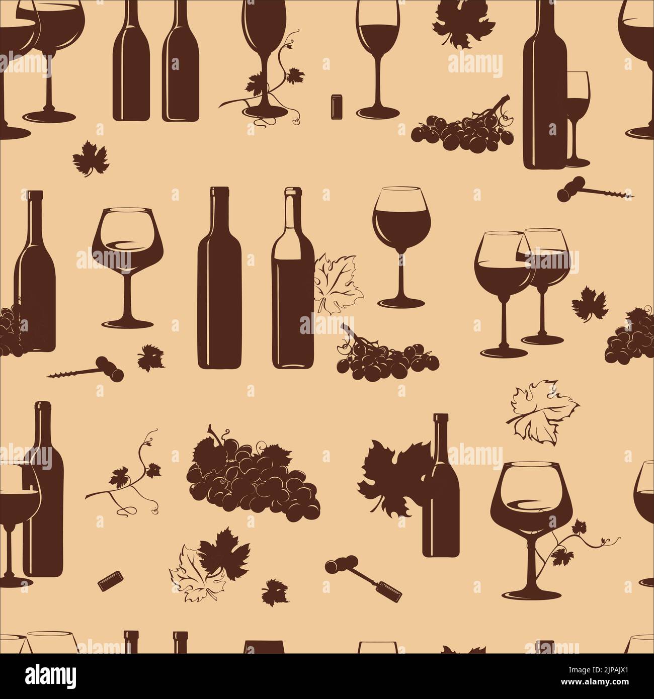 Vino, motivo, immagine vocale del vino, bottiglie di vino, grappolo d'uva, vettore, immagine Illustrazione Vettoriale