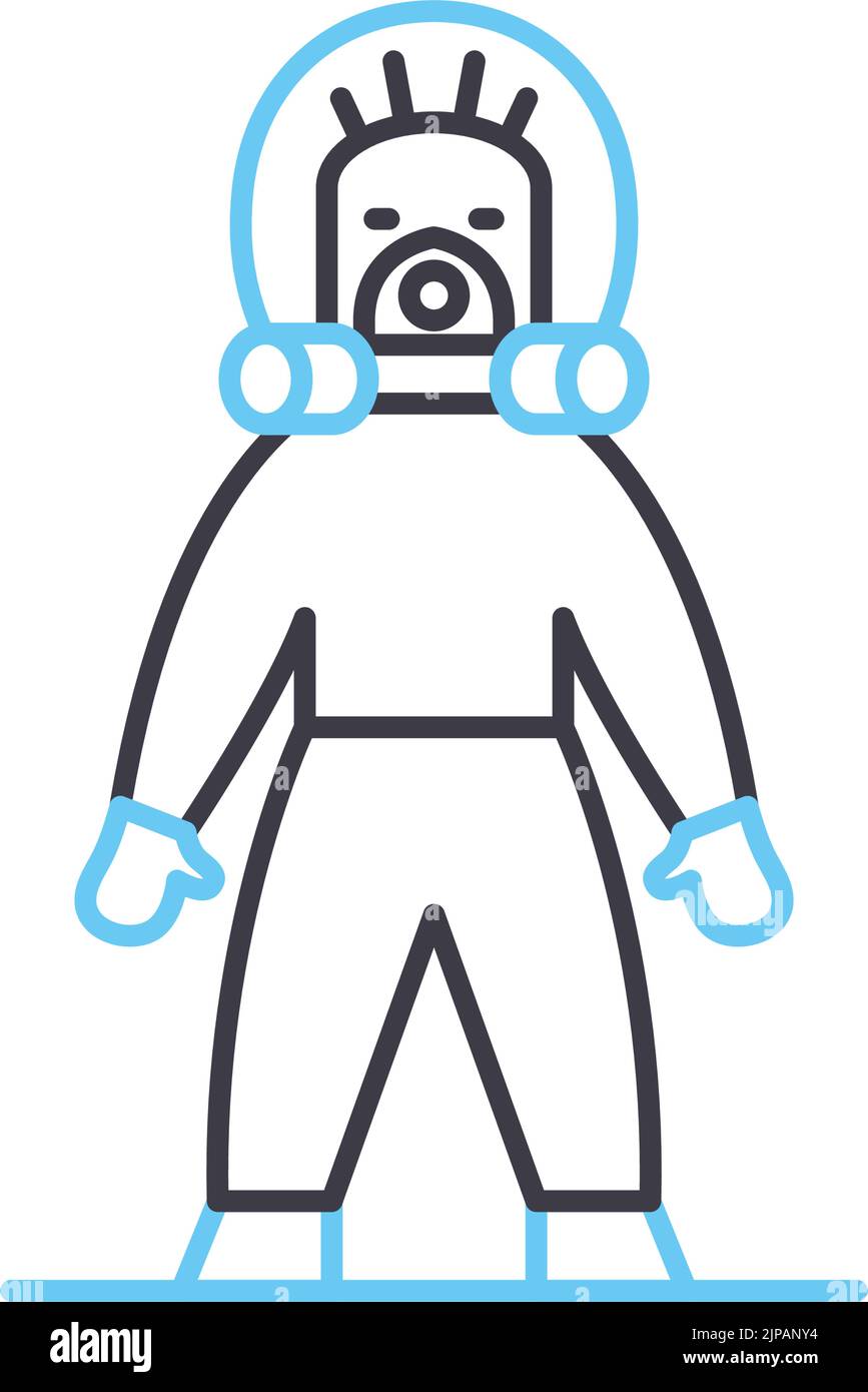 icona della linea della tuta radioattiva, simbolo del contorno, illustrazione vettoriale, simbolo del concetto Illustrazione Vettoriale
