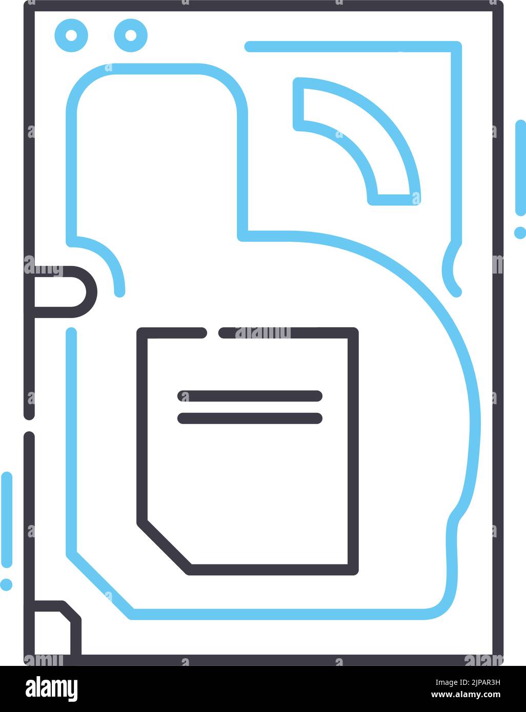 icona della linea del disco rigido, simbolo di contorno, illustrazione vettoriale, segnale concettuale Illustrazione Vettoriale