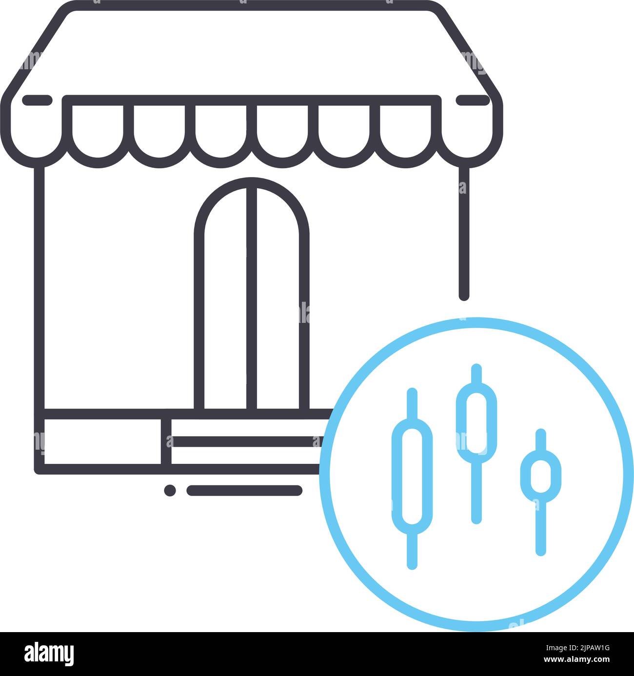 icona della linea di mercato di commercio, simbolo di contorno, illustrazione del vettore, segno di concetto Illustrazione Vettoriale