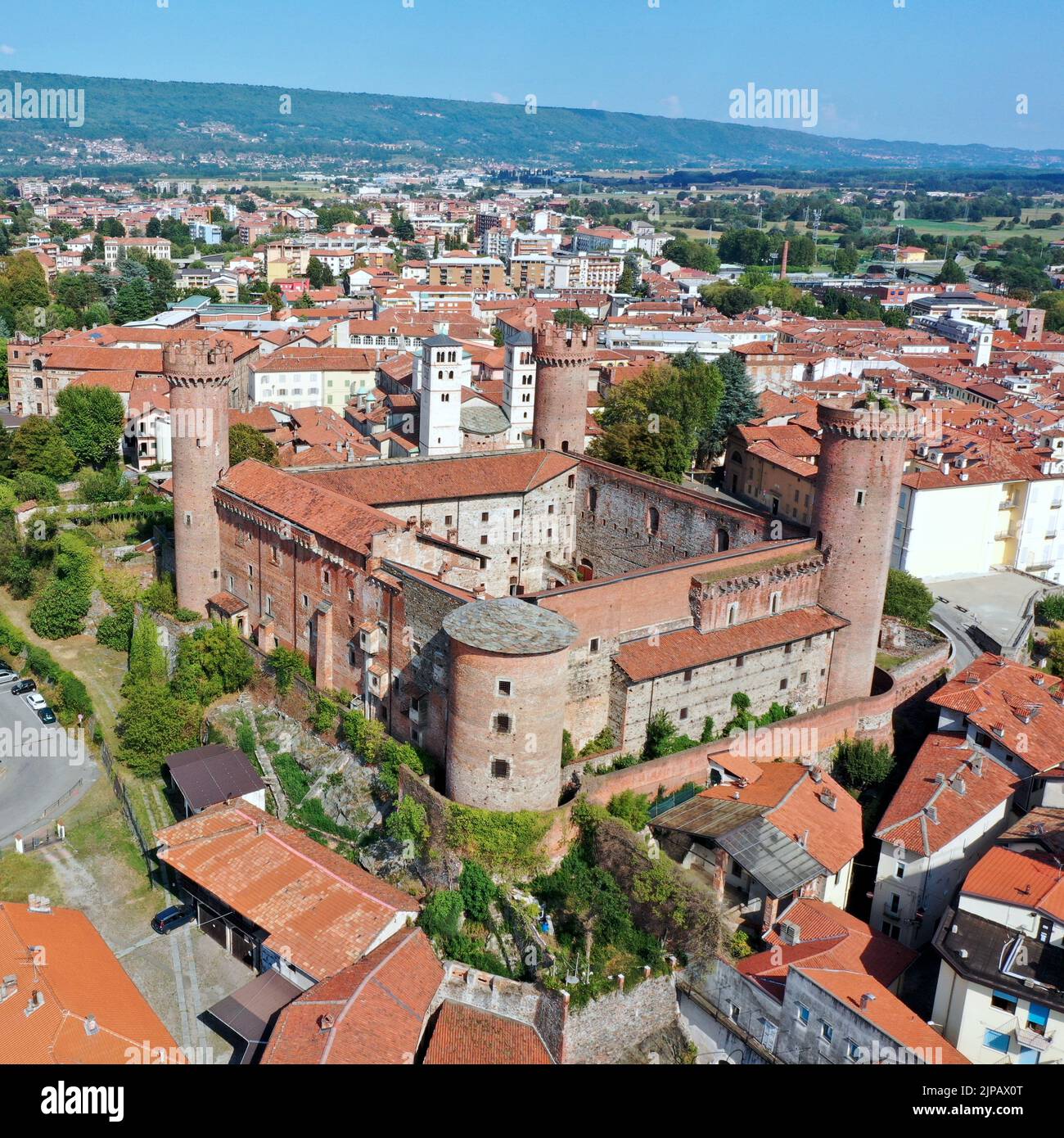 Veduta aerea della città di Ivrea, Torino, Piemonte, Italia Foto Stock