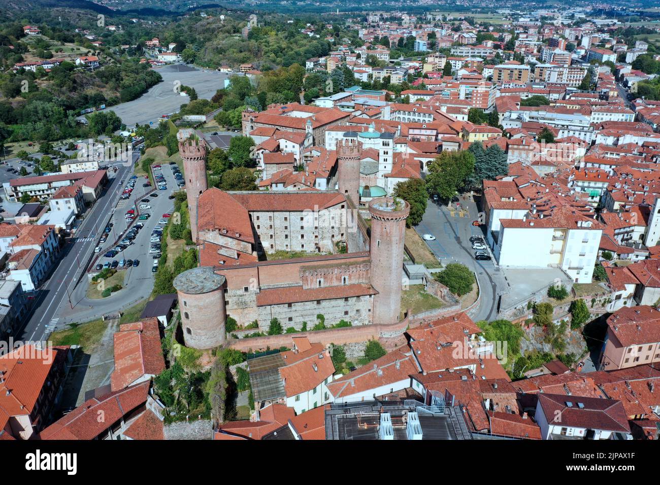 Veduta aerea della città di Ivrea, Torino, Piemonte, Italia Foto Stock