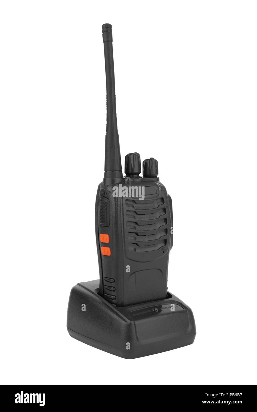 Dispositivo di comunicazione radio isolato su sfondo bianco Foto Stock