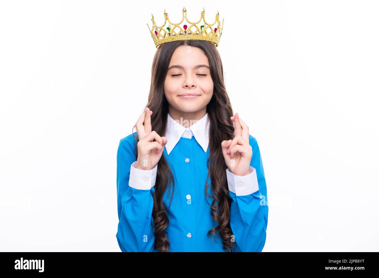 Bellezza teen ragazza regina indossare corona. Bambino in principessa diadem. Foto Stock