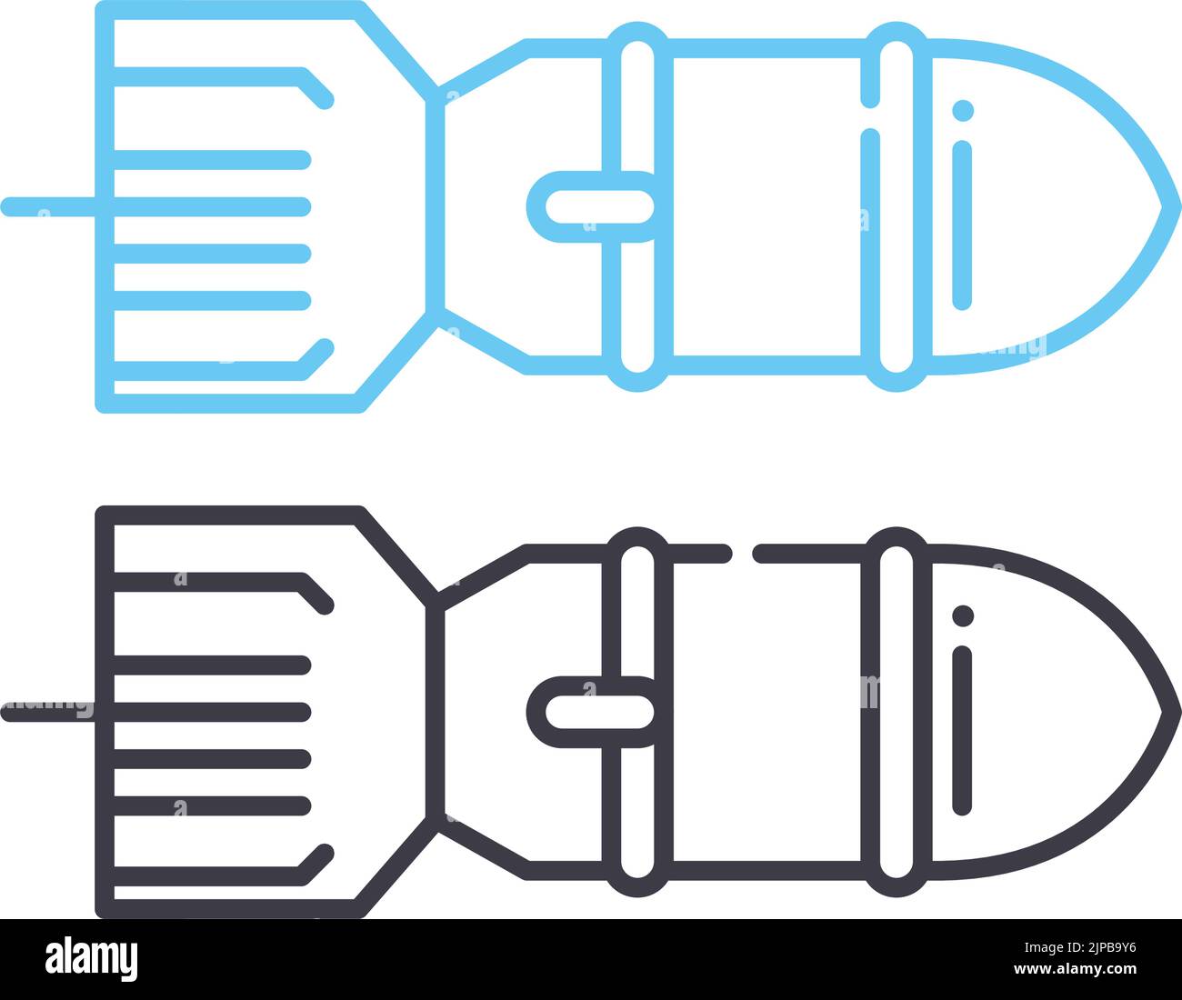 icona della linea missilistica, simbolo di contorno, illustrazione vettoriale, segnale concettuale Illustrazione Vettoriale