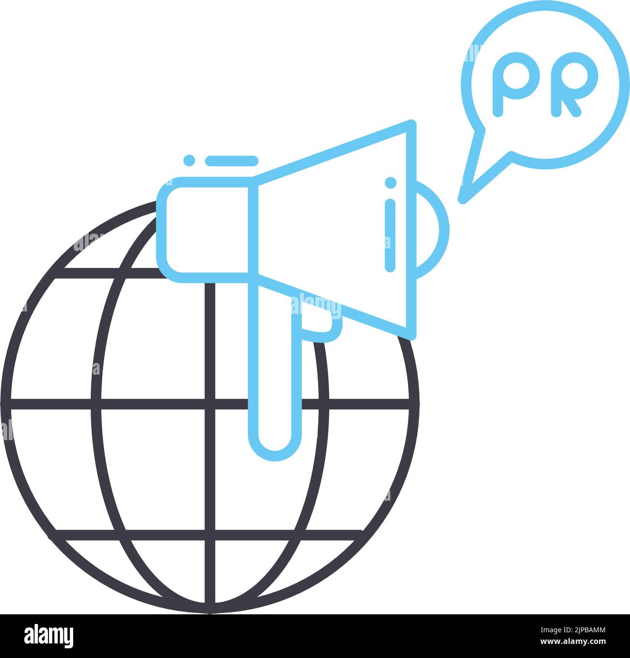 icona della linea delle pubbliche relazioni globali, simbolo di contorno, illustrazione vettoriale, simbolo del concetto Illustrazione Vettoriale
