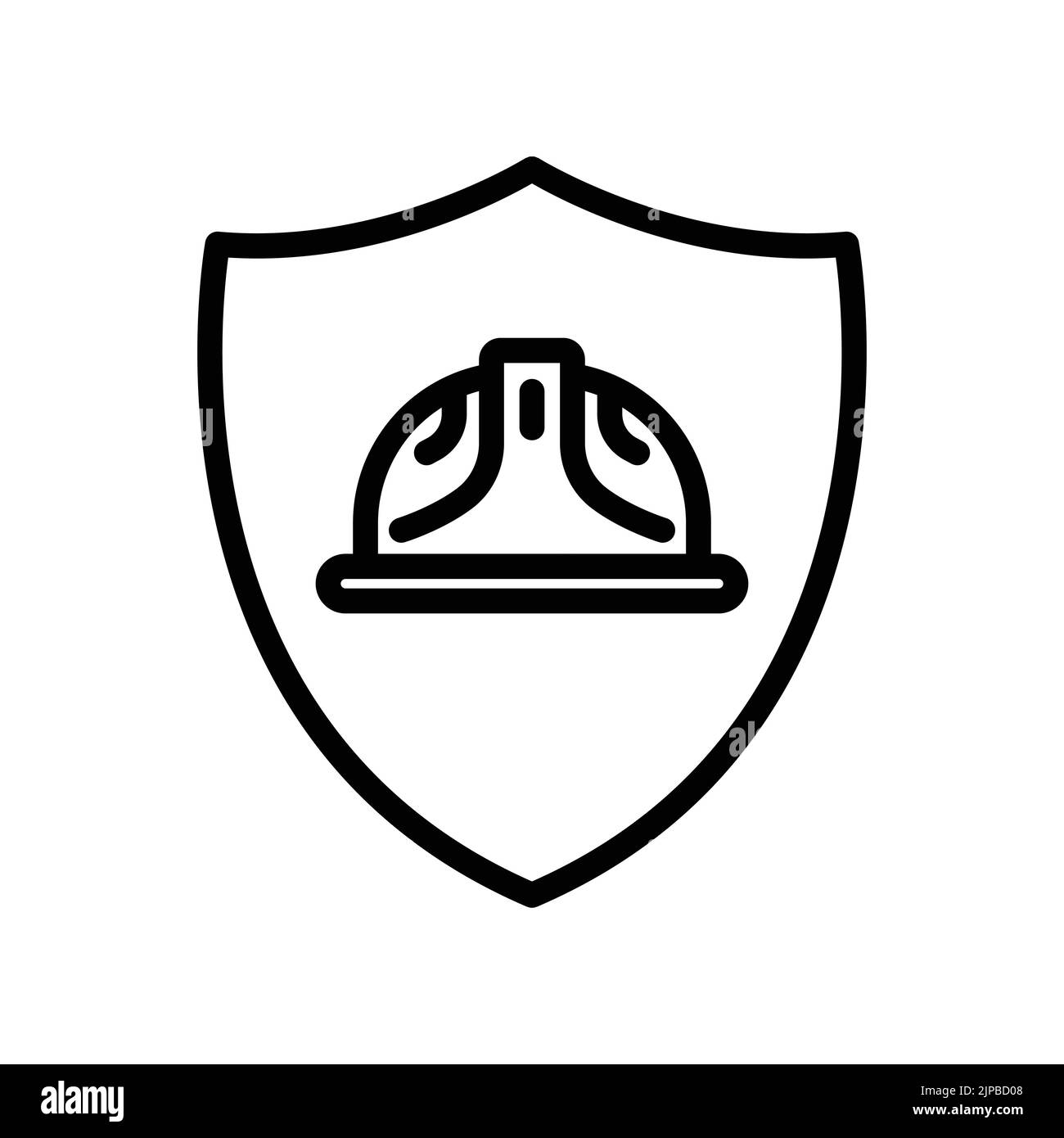 Icona del cappello del caposquadra con lo scudo. Icona relativa alla costruzione, alla sicurezza di lavoro, alla giornata del lavoro. Stile icona linea. Design semplice modificabile Illustrazione Vettoriale