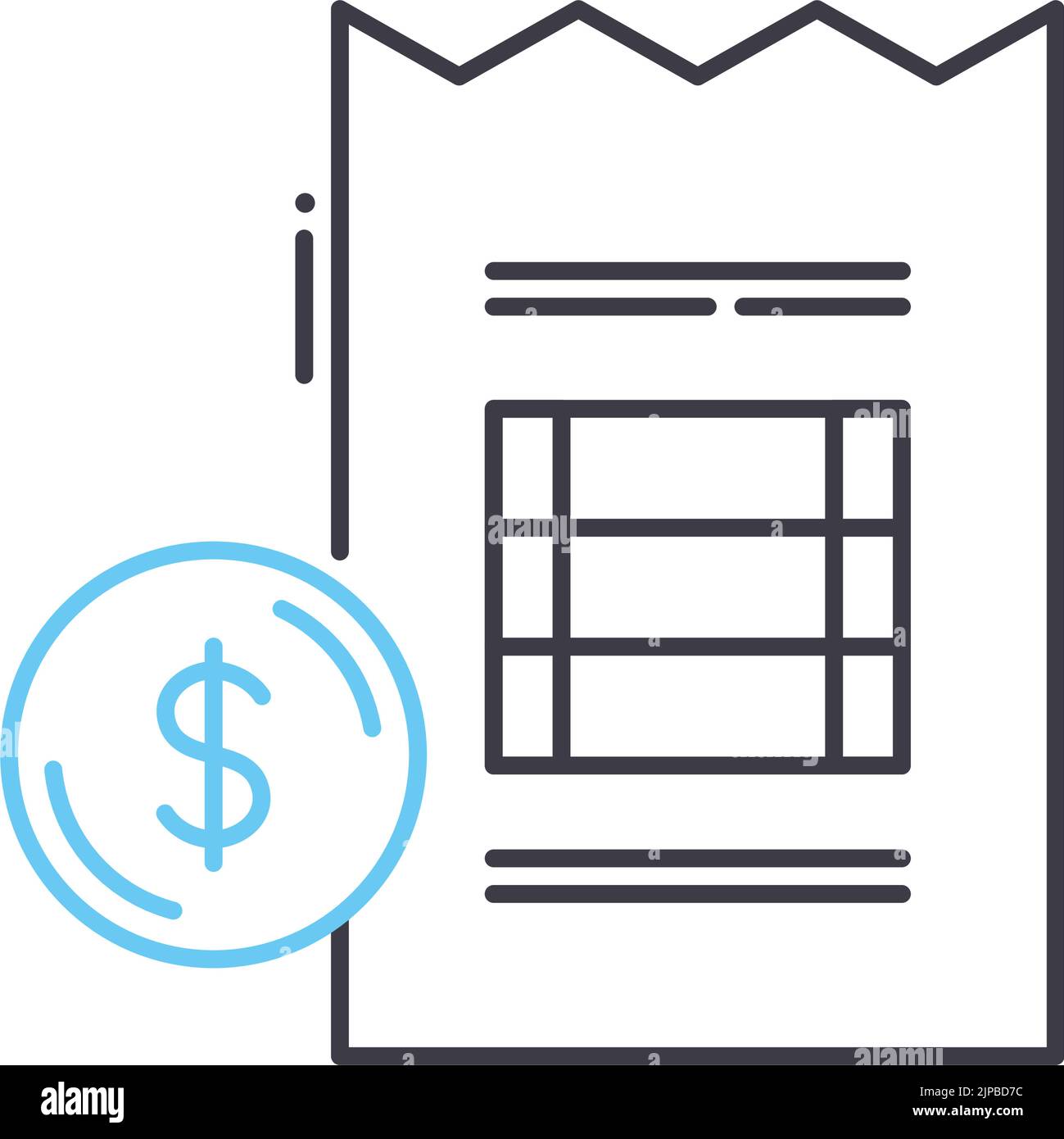 icona della riga della fattura fiscale, simbolo di contorno, illustrazione vettoriale, simbolo del concetto Illustrazione Vettoriale