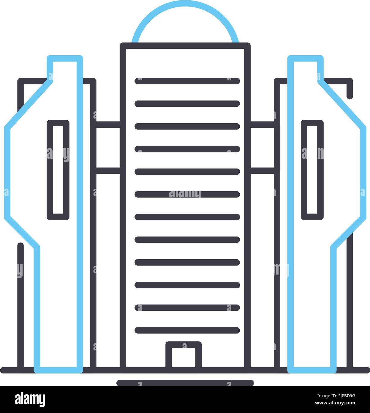 icona della linea di costruzione dell'ufficio, simbolo di contorno, illustrazione vettoriale, segnale concettuale Illustrazione Vettoriale