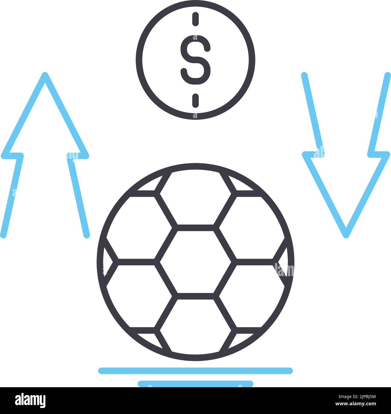 icona della linea di gioco del calcio, simbolo del contorno, illustrazione vettoriale, segnale concettuale Illustrazione Vettoriale