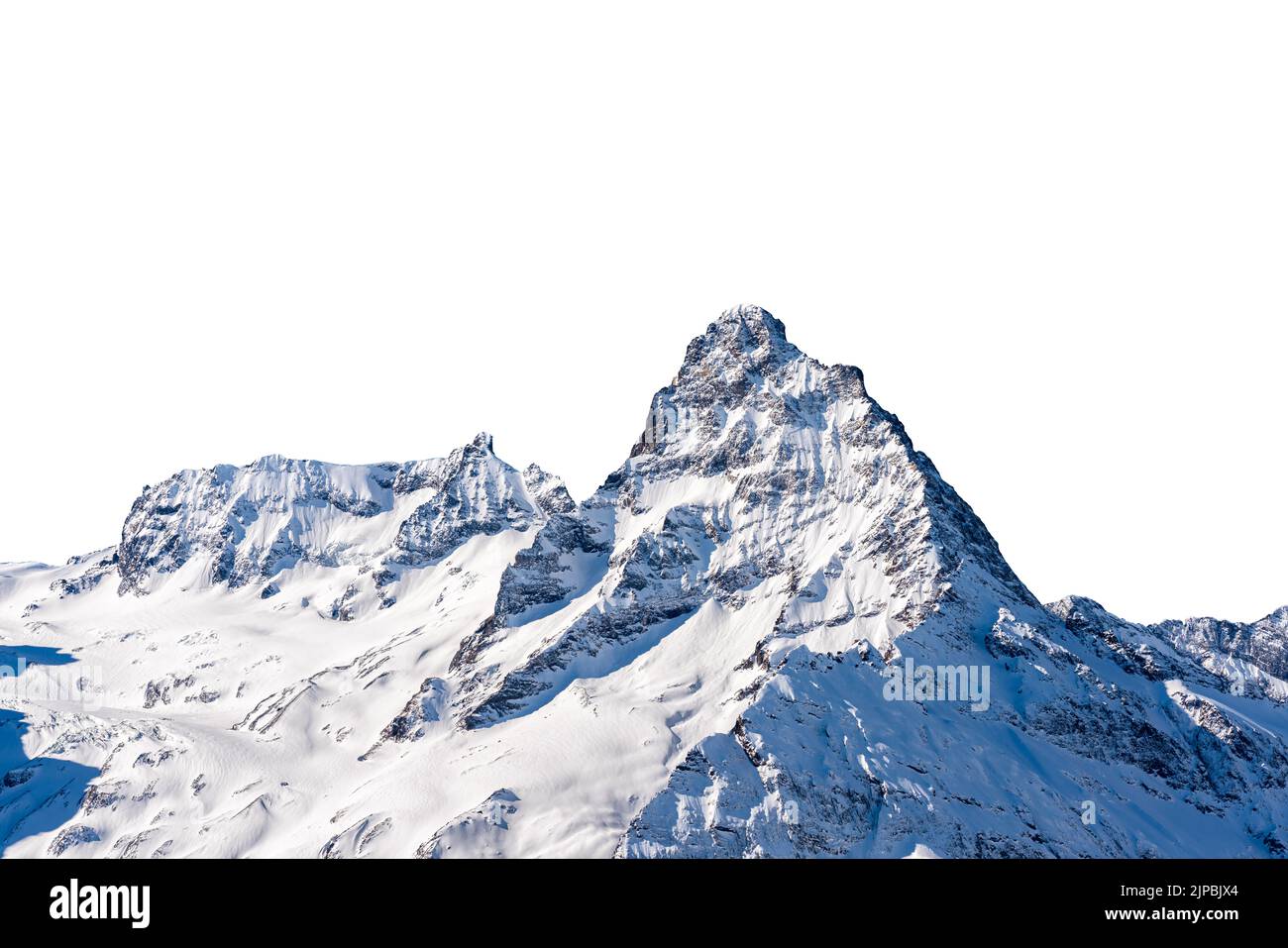 Cima innevata isolata su sfondo bianco Foto Stock