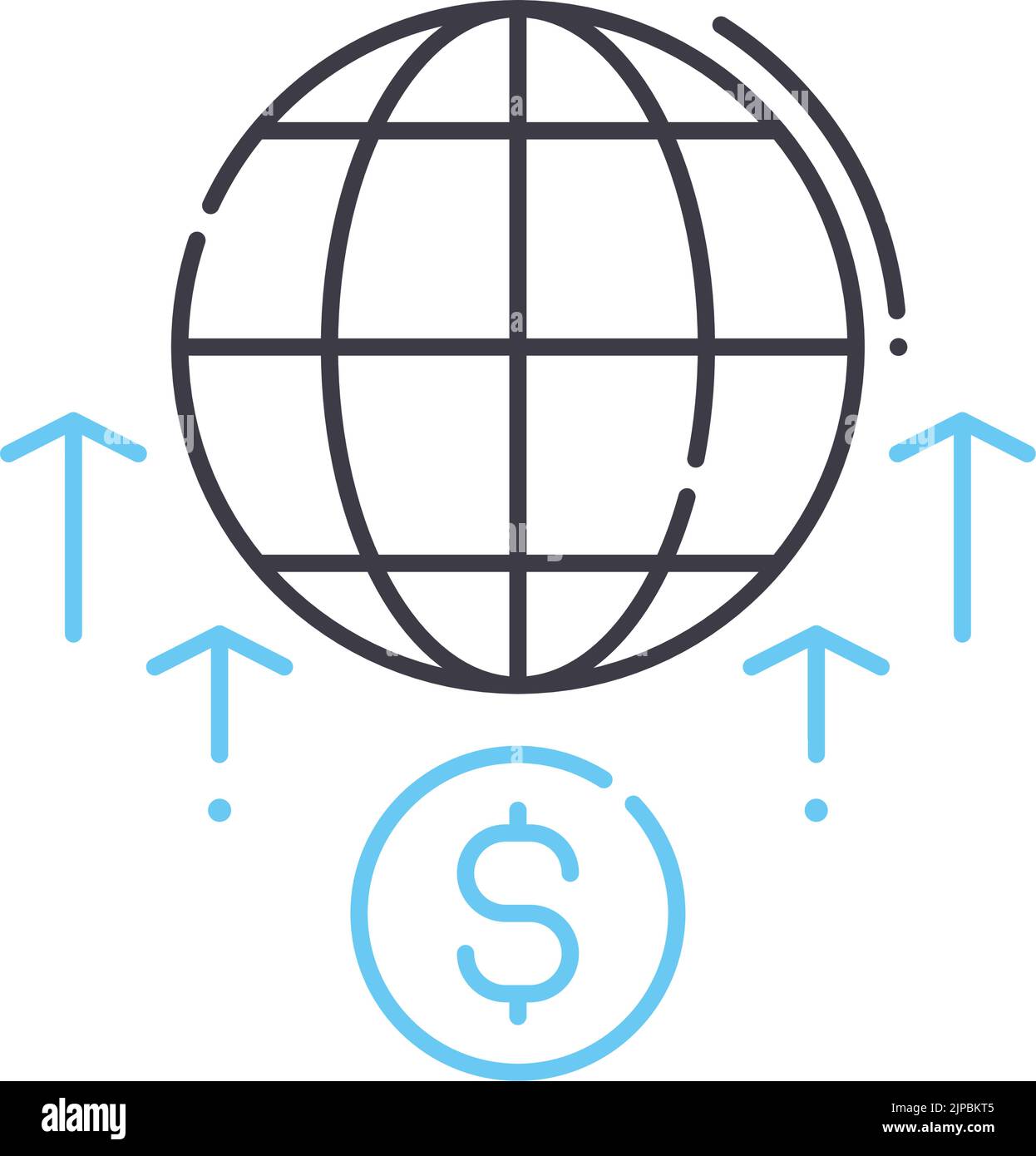 icona della linea di investimento globale, simbolo di contorno, illustrazione vettoriale, segnale concettuale Illustrazione Vettoriale